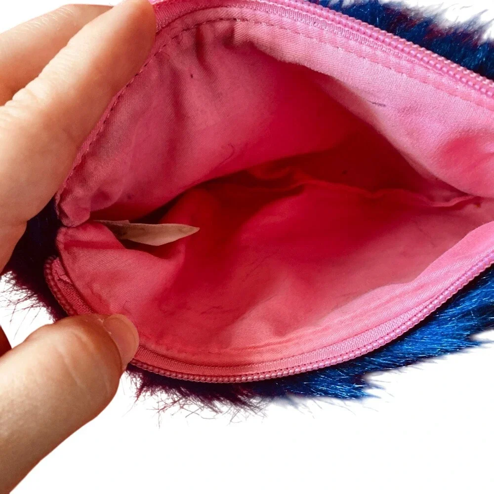 Blue Fuzzy Monster Face Zip Pouch Cute Fun Makeup Cosmetic Bag/pencil‎ case
